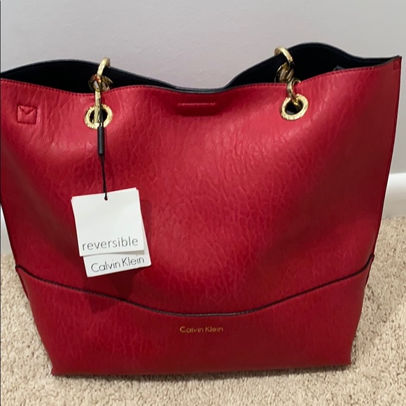 Calvin Klein Handbags - Large Red Calvin Klein Reversible Shoulder Bag NEW